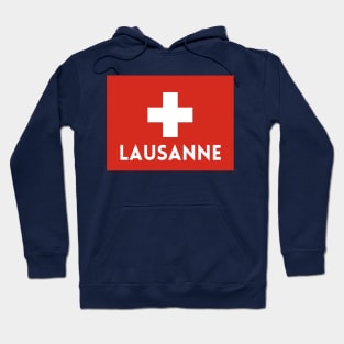 Lausanne City in Swiss Flag Hoodie